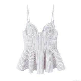 Women's Sexy Striped Cami Top Polyester Backless Peplum Camisole Ruffle Hem Sleeveless V-Neck Summer Beach Party Casual Streetwear Fashion Top For Women