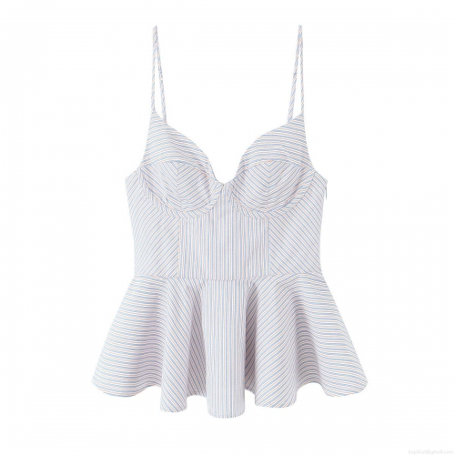 Women's Sexy Striped Cami Top Polyester Backless Peplum Camisole Ruffle Hem Sleeveless V-Neck Summer Beach Party Casual Streetwear Fashion Top For Women