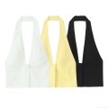 Women's Sexy Halter Neck Crop Top Backless V-Neck Solid Color Polyester Sleeveless Tank Top For Summer Vacation Club Party Streetwear