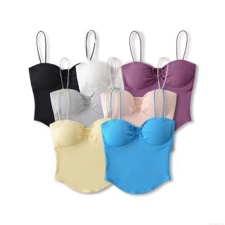 Women's Sexy Ruched Hollow Out Cami Top With Metal Ring Spaghetti Strap Slim Fit Tank Top Built-in Chest Pad Knitted Sleeveless Shirt For Summer Streetwear Party