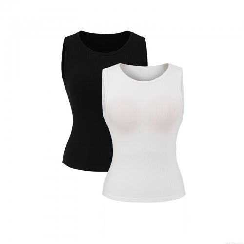 Women's Sexy Hollow Out Lace Patchwork Ribbed Tank Top Open Back Round Neck Sleeveless Slim Fit Summer Streetwear Shirt With Built-in Pads