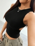 Women's Sexy Hollow Out Backless Tank Top Viscose Elastane Sleeveless Slim Fit Crop Top For Summer Streetwear