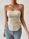 Women Sexy Strapless Ribbed Knit Tube Top Side Drawstring Ruched Slim Fit Solid Color Cropped Tank Top Summer Clubwear