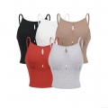 Women Sexy Ribbed Knit Crop Top Hollow Out Backless Camisole Thin Strap Tank Top Solid Color Summer Streetwear For Ladies Party Clubwear