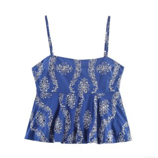 Women's Sexy Backless Floral Embroidery Camisole Tank Top Floral Eyelet Cotton Blend Ruffle Hem Summer Beach Sleeveless Streetwear Top