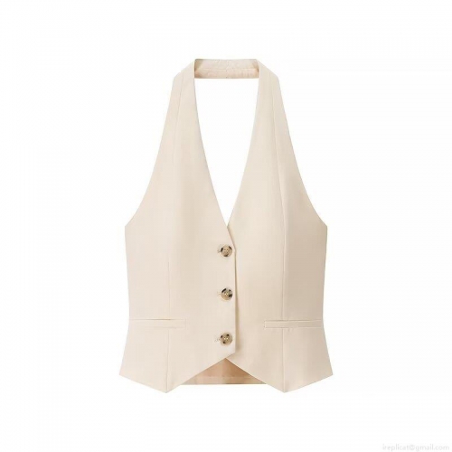 Women Summer Halter Vest Single Breasted Backless Tank Top Polyester Suit Fabric Sleeveless Streetwear Off White Sexy Crop Top For Party Vacation