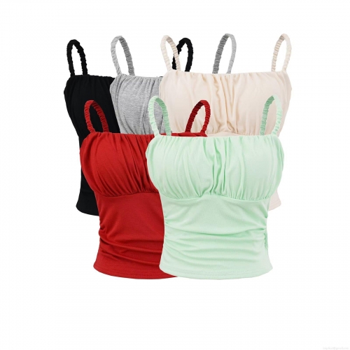 Women's Sexy Ruched Crop Tank Top With Built-in Chest Pads 95% Rayon 5% Spandex Spaghetti Strap Backless Slim Fit Sleeveless Cami Top For Summer Party Daily Clothing