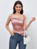 Women Sexy Satin Tank Top Irregular Hem Tie Straps Cowl Neck Sleeveless Cami Top Summer Slim Fit Crop Top For Party Vacation Lady