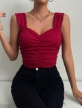 Women Sexy Ruched Ribbed Knit Tank Top Solid Color Slim Fit V-Neck Cami Crop Top Summer Sleeveless Viscose Blend Casual Clubwear Streetwear Top