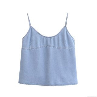 Women's Sexy Denim Camisole Top Backless Lace Up Light Blue Summer Tank Top For Vacation Streetwear Western Style Cropped Denim Vest
