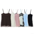 Women's Sexy Lace Patchwork Satin Camisole Top V-Neck Backless Sleeveless Summer Tank Top Elegant Silk Feel Adjustable Strap Casual Undershirt