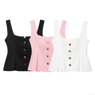 Women's Knitted Cami Top Sexy Backless Square Neck Button Down Sleeveless Tank Top Solid Color Slim Fit Vest for Summer Streetwear