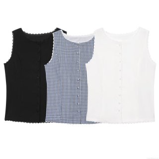 Women's Summer Sleeveless Button Up Vest Top With Lace Trim Elegant Round Neck Polyester Waistcoat Slim Fit Streetwear Daily Casual Tank Top