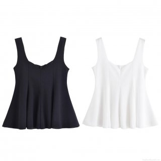 Women's Sexy V-Neck Backless Peplum Tank Top Summer Sleeveless Ruffle Hem Solid Color Polyester Camisole Streetwear Casual Top for Women