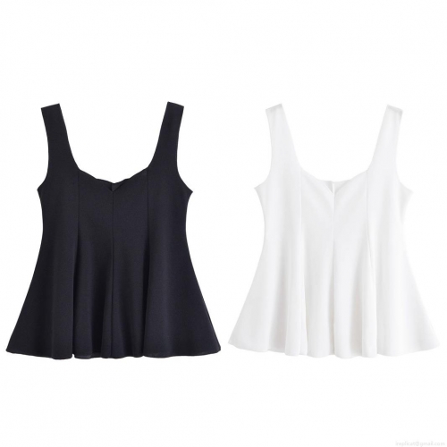 Women's Sexy V-Neck Backless Peplum Tank Top Summer Sleeveless Ruffle Hem Solid Color Polyester Camisole Streetwear Casual Top for Women