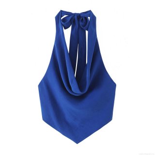 Women Sexy Backless Halter Top With Large Bow Satin Silk Sleeveless Cami Top Solid Color Summer Streetwear Party Clubwear