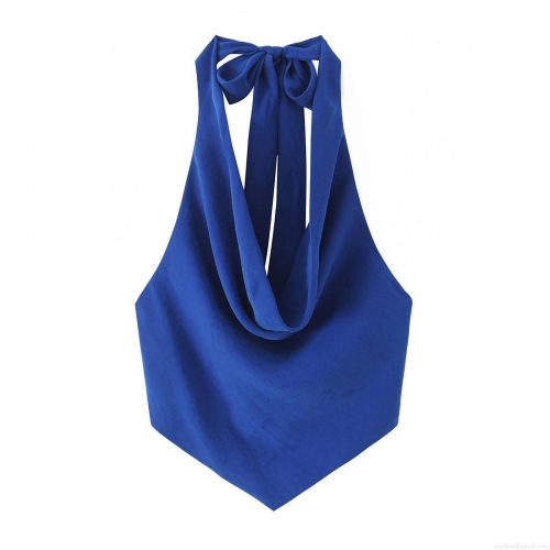 Women Sexy Backless Halter Top With Large Bow Satin Silk Sleeveless Cami Top Solid Color Summer Streetwear Party Clubwear