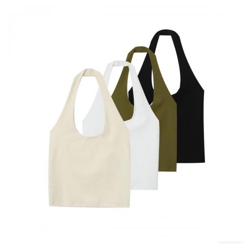 Sexy Halter Neck Backless Slim Fit Polyester Tank Top Summer Solid Color Sleeveless Camisole For Women Streetwear Daily Casual Clothing