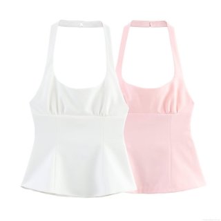 Women Halter Neck Camisole Backless Bow Decor Tank Top Polyester Slim Fit Summer Vacation Streetwear Cami For Ladies