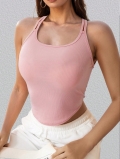 Women's Sexy Ribbed Knit Tank Top Backless Cross Straps Yoga Camisole Solid Color Slim Fit Sleeveless Vest Crop Top for Sports Casual Autumn Winter