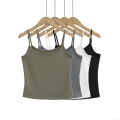Women's Solid Color Viscose Blend Slim Fit Spaghetti Strap Camisole Square Neck Summer Tank Top Streetwear Base Layer