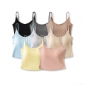 Women's Slim Fit Camisole Tank Top With Built-in Bra Pads Thin Shoulder Straps Solid Color Polyester Cotton Blend Sexy Crop Top For Summer Daily Streetwear