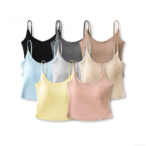 Women's Slim Fit Camisole Tank Top With Built-in Bra Pads Thin Shoulder Straps Solid Color Polyester Cotton Blend Sexy Crop Top For Summer Daily Streetwear