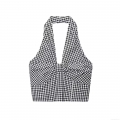 Women's Sexy Gingham Halter Neck Smocked Camisole Backless Checkered Crop Top Summer Streetwear Slim Fit Polyester Tank Top For Party Vacation