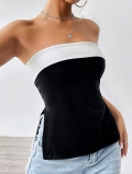 Women's Strapless Tube Top Contrast Color Block Side Split Slim Fit Short Vest Sexy Hot Girl Style Polyester Spandex Summer Top For Party Club Streetwear Daily Clothing
