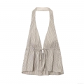 Women's Sexy Halter Neck Striped Tank Top Backless Deep V-Neck Tie Front Sleeveless Camisole Summer Casual Streetwear Polyester Top