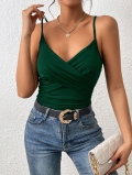 Women Sexy V Neck Cross Ruched Camisole Top 95% Polyester 5% Spandex Adjustable Spaghetti Strap Slim Fit Tank Top For Summer Daily Party Green