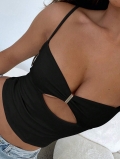 Women Sexy Hollow Out Camisole Cropped Top Polyester Spandex Slim Fit Sleeveless Tank Top With Metal Ring Detail For Summer Party Night Out Clubwear Y2K Hot Girl Style