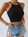 Women Halter Neck Backless Crop Top Ribbed Knit Cotton Polyester Sleeveless Tank Top Summer Sexy Lace-up Vest for Party Clubwear Slim Fit Fashion Top