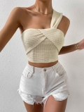 Women Sexy One-Shoulder Knitted Crop Top Asymmetric Twist Knot Sleeveless Tank Top Ribbed Solid Color Summer Party Clubwear Streetwear Camisole