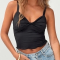 Women Sexy Twist Front Crop Cami Top Backless Lettuce Edge Polyester Spandex Stretch Sleeveless Tank Top For Party Clubwear Streetwear Slim Fit Fashion Summer Top