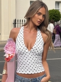 Women's Halter Neck Polka Dot Top Sexy Backless Bandage Polyester Spandex Sleeveless V Neck Slim Fit Cami Tank Top For Summer Vacation Party Streetwear