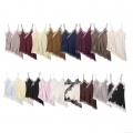 Women's Spliced Lace Irregular Hem Camisole Satin Silk V Neck Thin Strap Streetwear Summer Tank Top