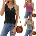 Women's Slim Fit Tank Top 95% Polyester 5% Spandex Sleeveless Summer Casual Solid Color Ribbed Knit Vest With Decorative Buttons For Women Beach Vacation Daily Wear Soft Breathable Tops