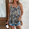 Women's Sleeveless Tank Top Paisley Geometric Printed Round Neck Loose Casual Summer Vest Top Lightweight Breathable Sleeveless Pullover Top for Women Daily Holiday Beach Wear