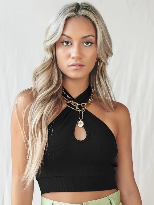 Women Halter Criss Cross Crop Tank Top Sexy Cutout Twisted Knot Sleeveless Slim Fit Cami Vest For Summer Streetwear Party Club