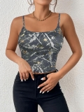 Women's Camouflage Print Camisole Sexy Slim Fit Cropped Tank Top Adjustable Spaghetti Strap Streetwear Summer Milk Silk Sleeveless Undershirt