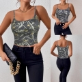 Women's Slim Fit Camouflage Leaf Print Camisole Summer Sleeveless Polyester Spandex Strappy Tank Top For Commute Street Style