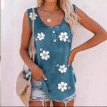 Women's Plus Size Sleeveless Tank Top Floral Print Round Neck Polyester Spandex Vest Casual Loose Summer Top With Buttons For Daily Travel Women Clothing