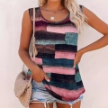 Women Plus Size Tank Top Polyester Spandex Blend Abstract Geometric Print Sleeveless Round Neck Loose Fit Summer Casual Beach Vest Top For Women