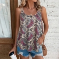 Women Plus Size Paisley Print Sleeveless Tank Top Casual Loose Round Neck Summer Vacation Top Polyester Spandex Boho Style Pullover For Women