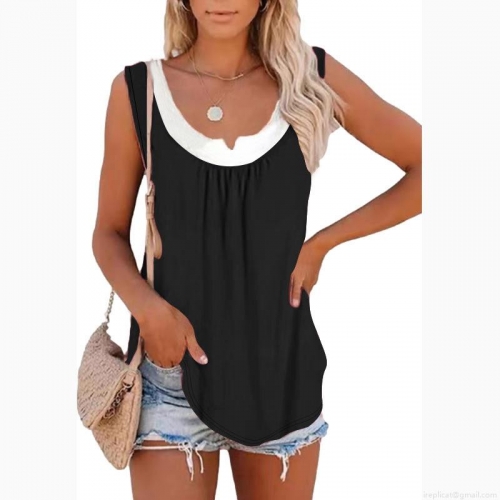 Women's Plus Size Sleeveless Tank Top Polyester Blend Color Block Round Neck Pleated Casual Loose T-Shirt Summer Daily Fashion Vest