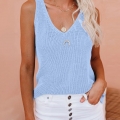 Women's Summer Knitted V-Neck Tank Top Ice Silk Sleeveless Crochet Slim Fit Vest For Daily Beach Casual Soft Breathable Cami