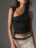 Women's Y2K Sexy Asymmetric Shoulder Hollow Out Sleeveless Tank Top Viscose Nylon Spandex Slim Fit Ribbed Base Shirt Streetwear Clubwear