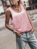 Women's Fashion Sequin Polyester Blend Tank Top Sleeveless U-Neck Sparkly Camisole Vest For Party Club Streetwear Summer Sparkly Top