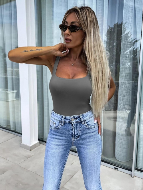 Women's Sexy Square Neck Ribbed Tank Top Slim Fit Sleeveless Cami Top Y2K Streetwear Summer Basic Bodycon Vest For Women